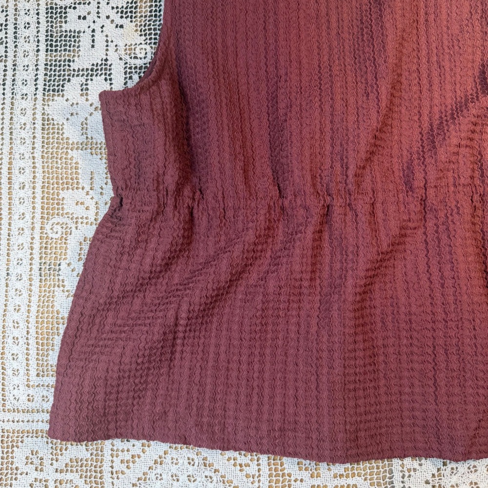 LOFT Womens Plum Burgundy Textured Tie Front Peplum Sleeveless Top Size M - Picture 7 of 9